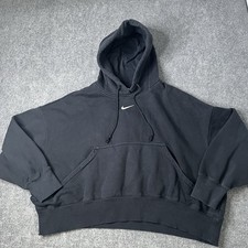 Nike Hoodie Womens L Black Oversized Center Swoosh Boxy Cropped Sweatshirt