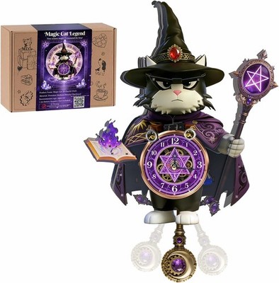 3D Wooden Puzzle Clock, Magic Cat Legend Wizard for Adults and Kids