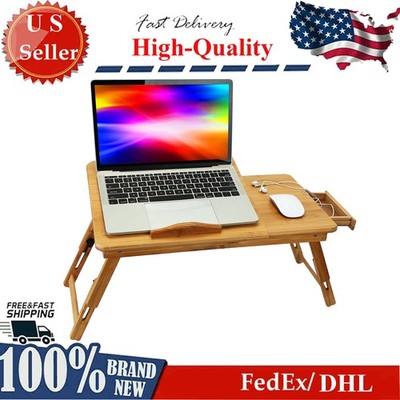 Bamboo Laptop Desk Adjustable Breakfast Serving Bed Tray Reading Writing Table