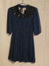 Women's Mimi Chica 3/4 Sleeve Vintage style Black Blue Lace Sheer Dress Size S