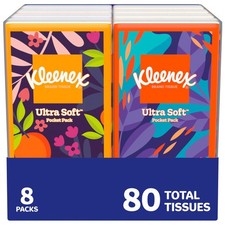 Kleenex On-The-Go Facial Tissues, 8 On-The-Go Packs, 10 Tissues per Box, 3-Ply 
