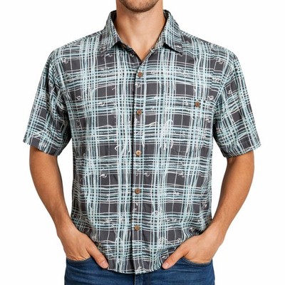 Tommy Bahama Hawaiian Aloha Shirt XL Bamboo Stalks Floral Stripes Gray Green