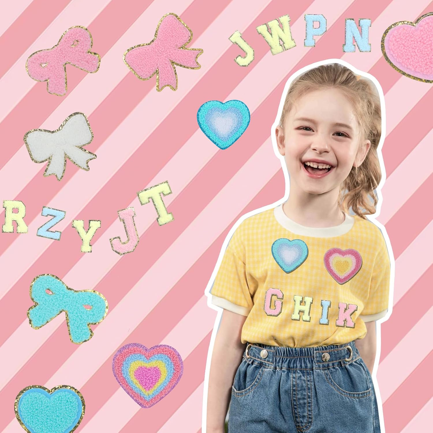 87 Pcs Colorful Love Letter Chenille Patches - Self-Adhesive Clothing Embellishments