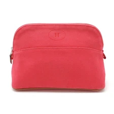 Hermes Bolide Pouch Cotton Canvas Leather Women Pink One Size