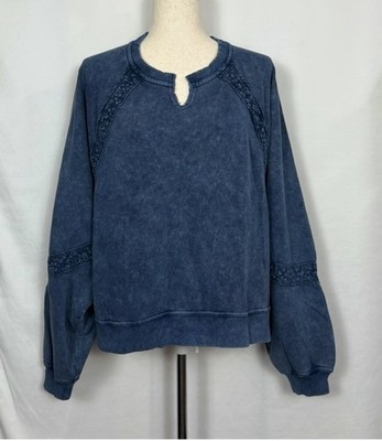 Aerie Women s Hey Crochet Sweatshirt Rocky Blue Size S