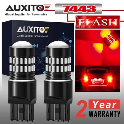 AUXITO 7443 7440 LED Red Strobe Flash Brake Stop Tail Parking Light Bulbs 2-6 X
