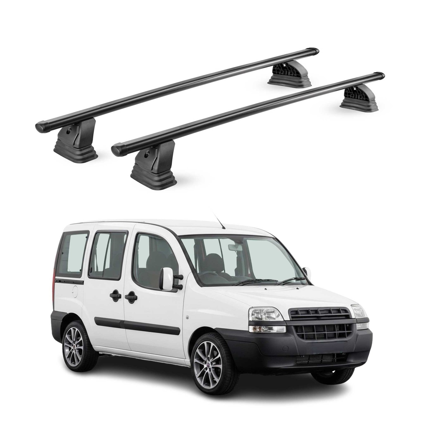 Barres de toit transversales pour Fiat Doblò I en acier noir robuste de 2000 à 2010