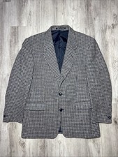 Vintage Harris Tweed St Michael Wool Blazer Jacket Grey Houndstooth UK Made 42R