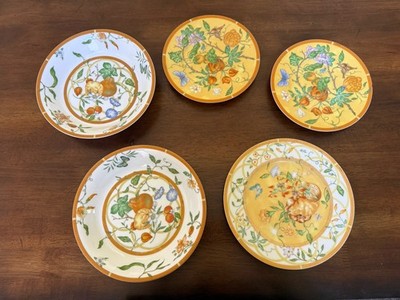 5 Piece Lot Hermes La Siesta Orange Slightly Chipped Imperfect Plates Bowls