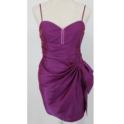 Y2K Alexia Admor Taffeta Mini Dress S Iridescent Sheath Bow Sash Vintage Purple