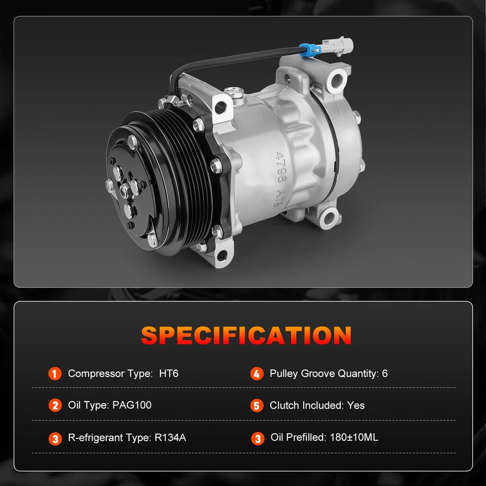 Air Conditioner AC Compressor w/Clutch for 1996-1999 Chevy Tahoe C1500 K1500 GMC - Image 3 of 4