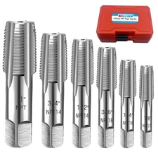 6-Piece NPT Pipe Tap Set, 1", 3/4", 1/2", 3/8", 1/4", 1/8" NPT Tap Set, Carbo...