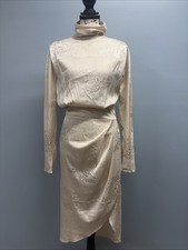 Fashion Nova Dress Sz Small Satin Midi Dress Cream Casual Slit Back VTG Inspired