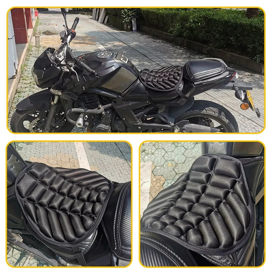 Motorcycle 3D Air Comfort Gel Seat Cushion Pad Pressure Relief Cover Universal - Image 2 of 4
