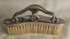 Vintage Unbranded Silver Tone Clothes Brush Natural Bristle Garment Lint Brush 5