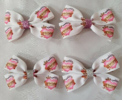 2x Girls Pinwheel Hair Bow Clips Accessories White Daddys Lil Princess