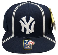 New York Yankees Fitted Hat Flat Bill Cooperstown Collection Navy Lined B5