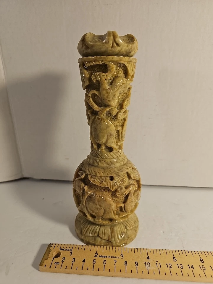 Jarrón de mármol de granito tallado a mano antiguo de colección... 8 1/2 pulgadas Foto 2 de 4