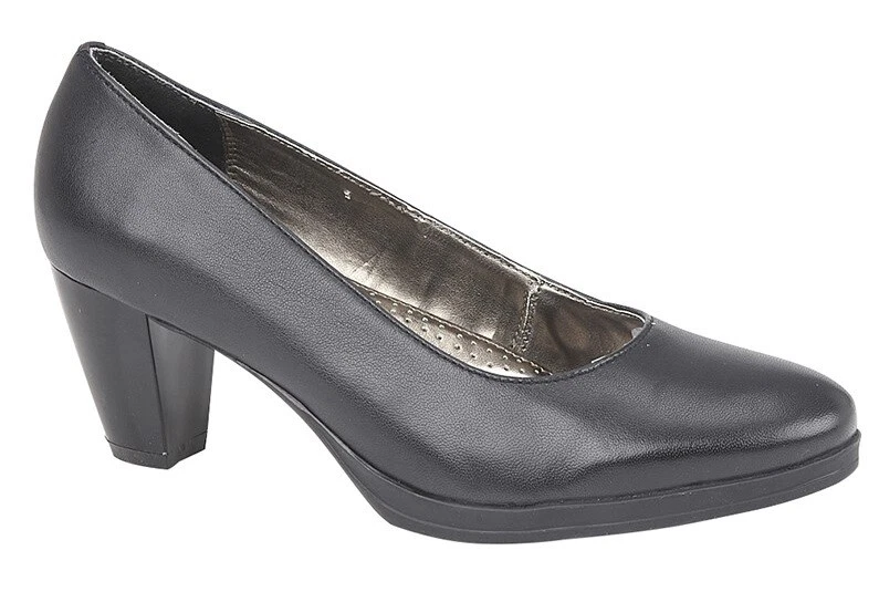 Ladies Soft Leather Block Heel Court Shoes Work Office Mod Comfys Formal Dress