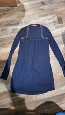 Velvet Womens Navy Blue Wool/Silk Beaded Long Sleeve A Line Sweater Dress Sz S