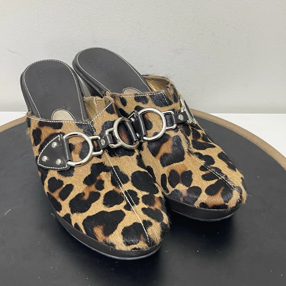 Cole Haan Women's Size 7.5 Slip on Leopard Print Fur Heel Wedge Mules - Image 2 of 4