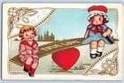 Valentine Postcard Children See Saw Heart Embossed Minneapolis Minnesota MN 1917