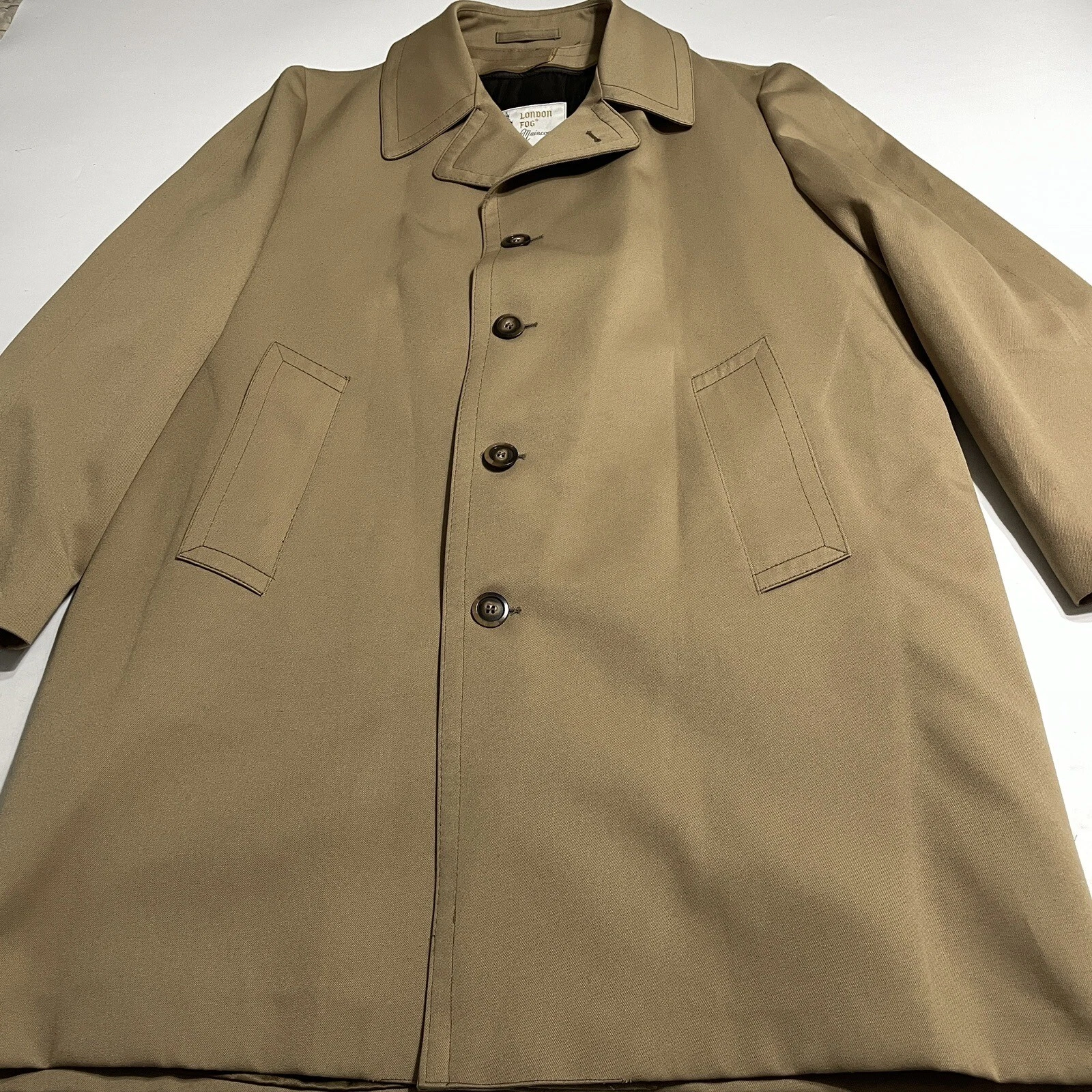 London Fog Mens Khaki Trench Coat Sz 42 Beige Removable Lining