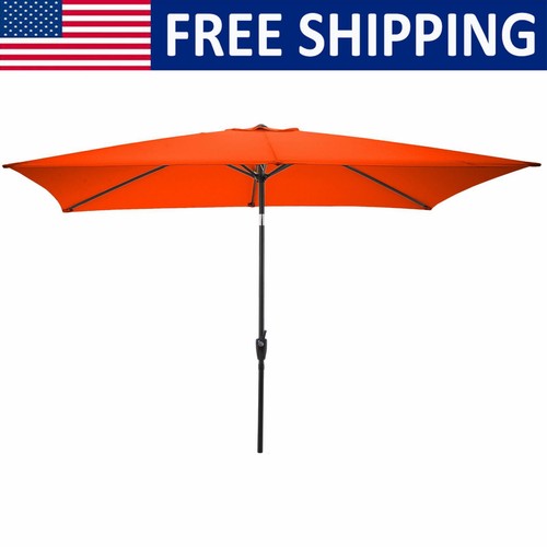 10-Ft Patio Umbrella Rectangular Tiltable Sun Shade Outdoor Pool W/ Hand Crank