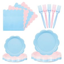 96 Pcs Baby Gender Reveal Scalloped Plates and Napkins Set Party SuppliesTabl...