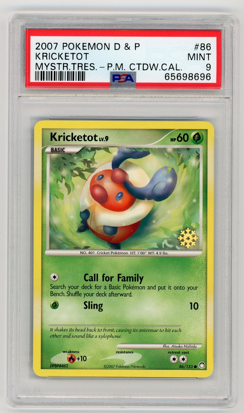 Pokemon Card Kricketot 86/123 Countdown Calendar Snowflake Promo PSA 9 MINT