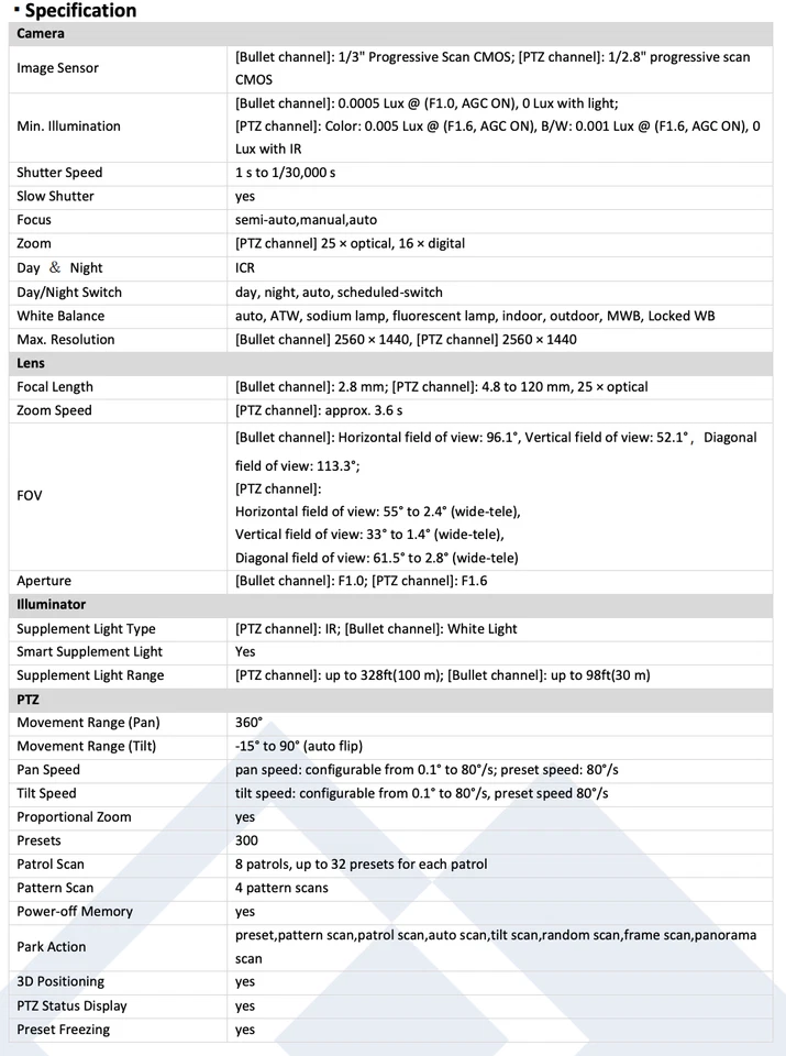 PTZIP4C44W-X25IR IP 4MP 2.8mm Color & 4.8-120mm Tracking Dual Lens PTZ Camera - Image 4 of 4