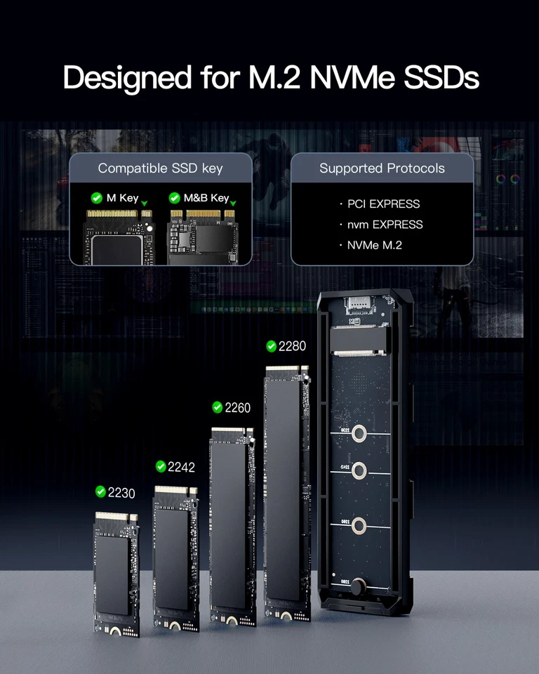 Inateck M.2 NVMe SATA SSD Enclosure RGB,USB 3.2 Gen 2 (10 Gbps) Enclosure UASP - Image 4 of 4