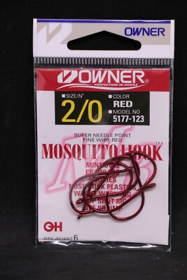 OWNER Mosquito Bait Hooks 5177-123 Size 2/0 - Red - Pack of 6