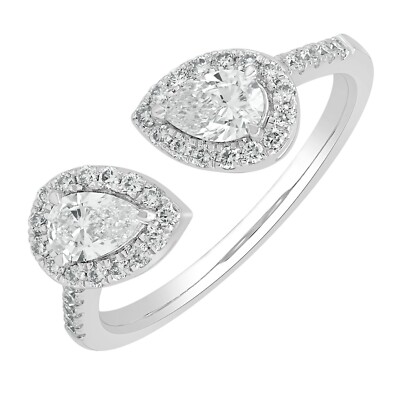 IGI Certified 0.75Ct Lab Grown Diamond Open End Halo Wedding Ring 14K White Gold