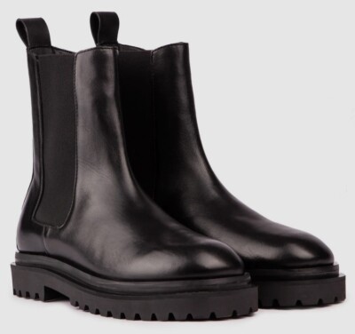 Walk London Sully Tall Chelsea Boots, UK Size 10, Black Leather