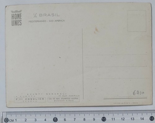 06720 1158 Cartolina - t/s Brasil - Mediterraneo Sud America Navigazione - Imagen 2 de 4