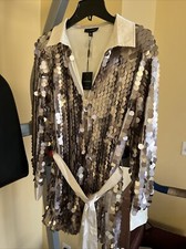 womens Julux label NWT shirt dress sequin size M button front belted long sleeve