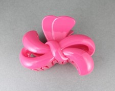 Pink ribbon bow cutout plastic 3.25" long barrette hair clip claw jaw clamp