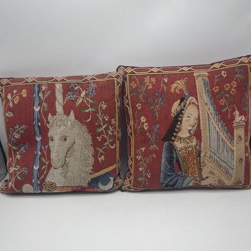 Gobyls of France Tapestry Pillows Unicorn & Harp Player Red 13 x 13 Throw French