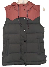 Patagonia Bivy Down Hooded Puffer Vest Jacket Gray / Pink Womens XS EUC