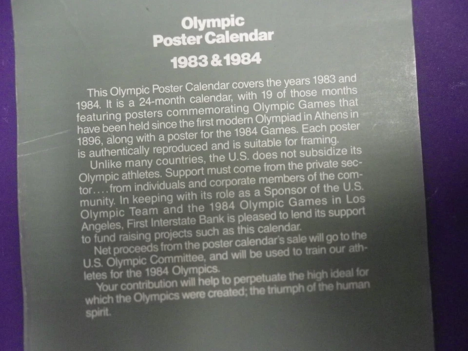 Póster Calendario 1983/84 Juegos Olímpicos XXIII OLIMPIADA L.A 1896-1984 Conmemorativo Foto 4 de 4