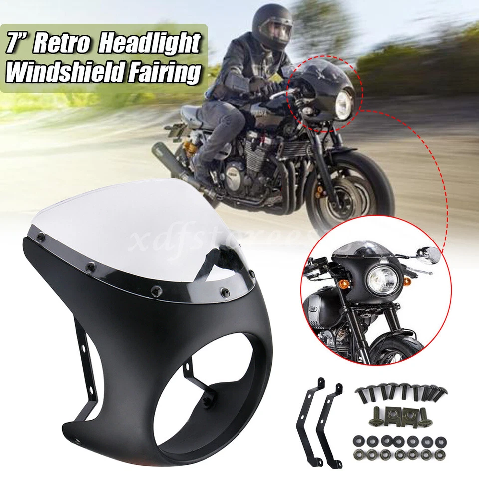 Universel Moto 7" phare Carénage Pare-Brise Pour Harley Café Racer Honda Suzuki - Photo 1/4