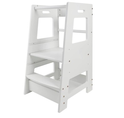 COMOMY Toddler Kitchen Helper Stool Kids Stand Up Bathroom Helper- White - New