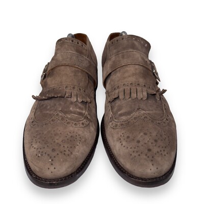Lottusse Plomo Suede Monk Strap Kiltie Wingtip Loafers Brown  display picture 3