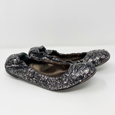 Devi Kroell Womens Python Snakeskin Ballet Flats Black Silver Sz 35.5 US 5.5