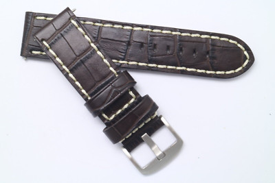 24mm Brown Croco Embossed Leather Replacement Watch Strap - U-Boat 24 & Others