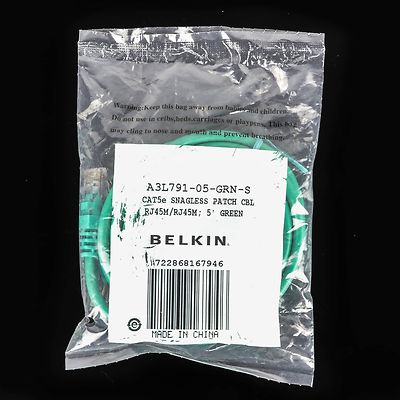 5' FT New Sealed Green Ethernet RJ45 CAT5 Belkin Network LAN Patch Feet CAT5e 