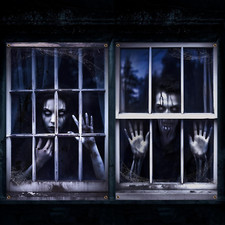 2 Pcs Scary Halloween Curtain Halloween Window Decoration Window Cover Poster