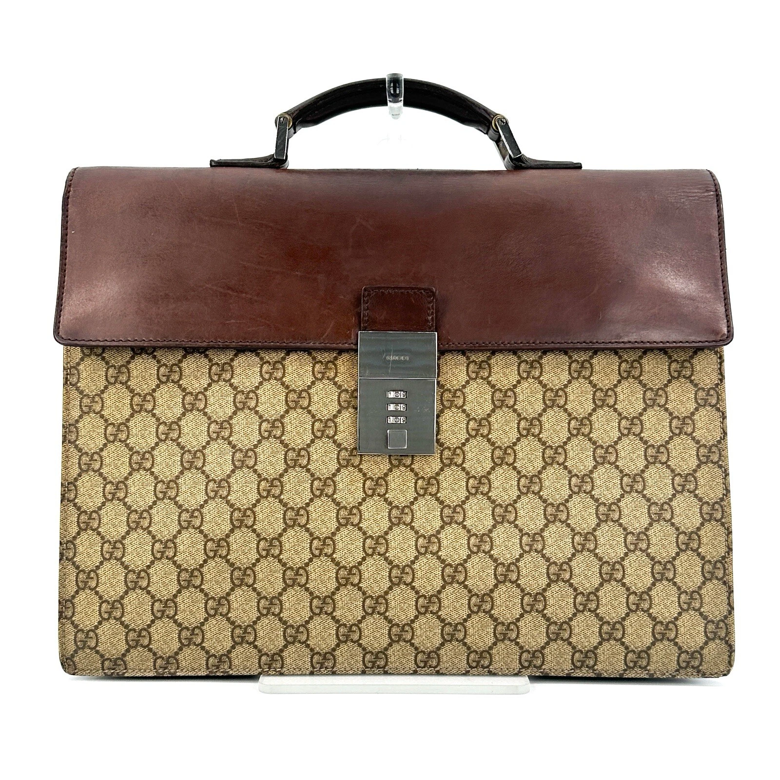 Sac d'affaires GUCCI mallette PVC cuir marron authentique