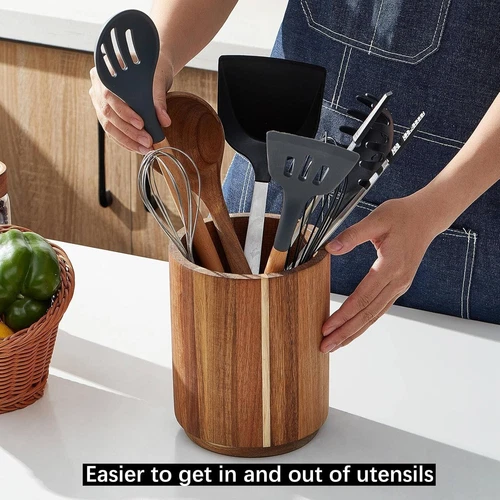 Wood Utensil Holder for Kitchen Counter, 360° Rotating7.2" WoodenCooking Utensil - Picture 4 of 6